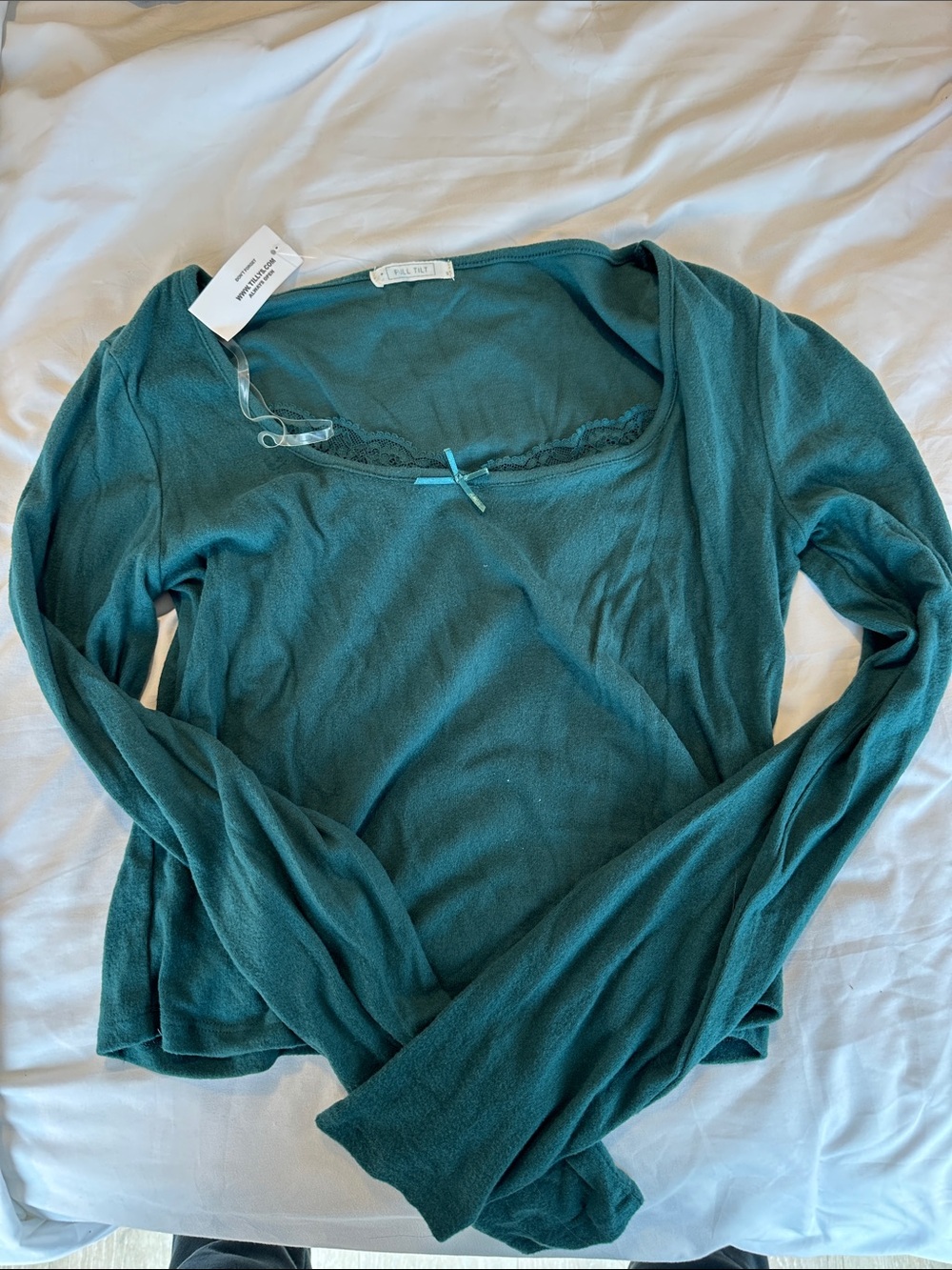Tilly's Teal Lace-Trim Long Sleeve Top